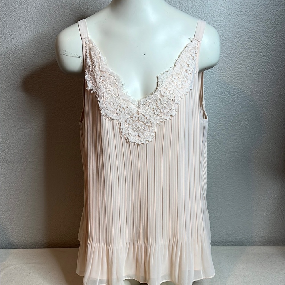 Chico’s Women’s Pleated Camisole Tank Top Size 3 (XL/16) – Blush Pink Lace